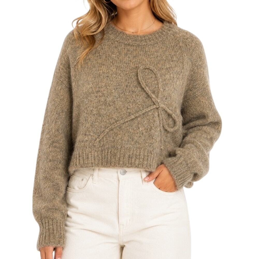 AMERICAN EAGLE Cropped Crewneck Bow Sweater - Sz XL - NWT